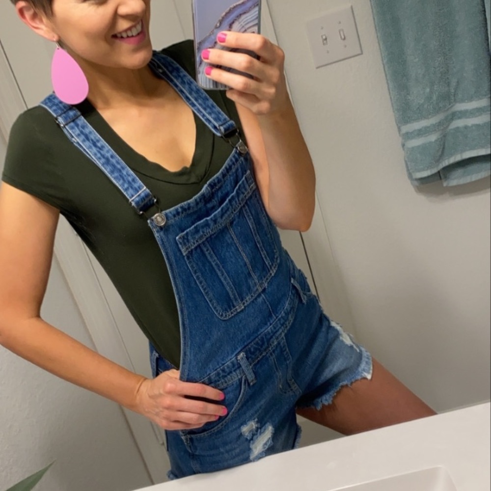 KanCan Distressed Short Overalls
